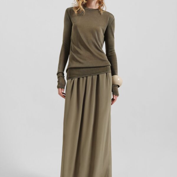 The Frankie Shop Sibena Silk Maxi Skirt - Khaki - Oversized Minimalist Skirts in Green - Shop at Coveti