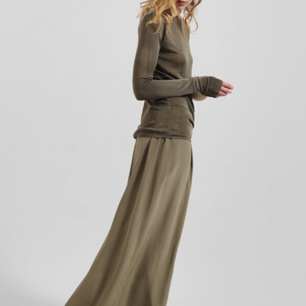 The Frankie Shop Sibena Silk Maxi Skirt - Khaki - Oversized Minimalist Skirts in Green - Shop at Coveti