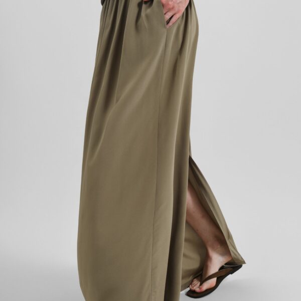 The Frankie Shop Sibena Silk Maxi Skirt - Khaki - Oversized Minimalist Skirts in Green - Shop at Coveti