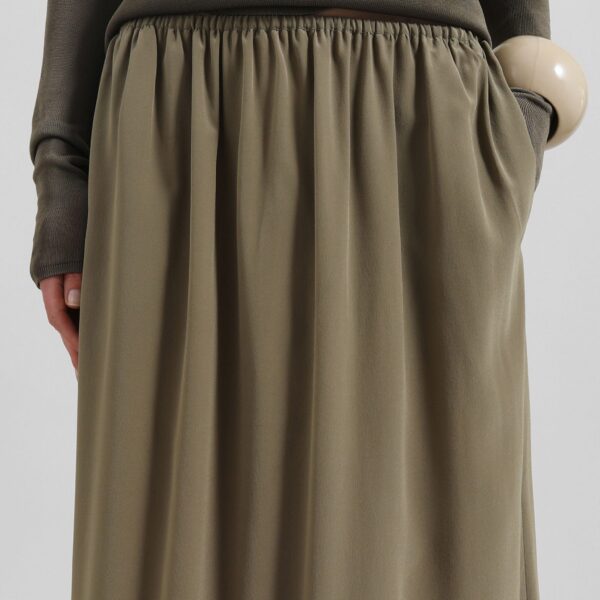 The Frankie Shop Sibena Silk Maxi Skirt - Khaki - Oversized Minimalist Skirts in Green - Shop at Coveti