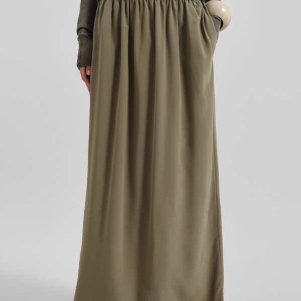 The Frankie Shop Sibena Silk Maxi Skirt - Khaki - Oversized Minimalist Skirts in Green - Shop at Coveti