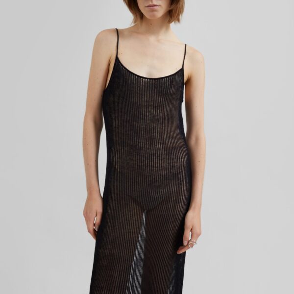 The Frankie Shop Sienna Semi Sheer Ribbed Dress - Black - Oversized Minimalist Dresses in Black - Shop at Coveti
