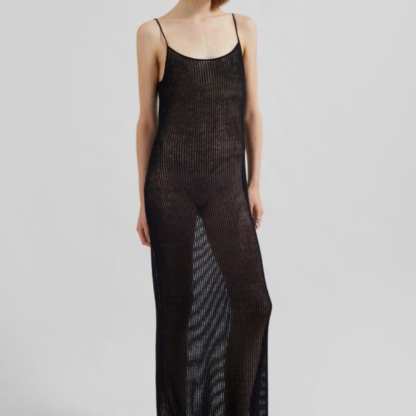 The Frankie Shop Sienna Semi Sheer Ribbed Dress - Black - Oversized Minimalist Dresses in Black - Shop at Coveti