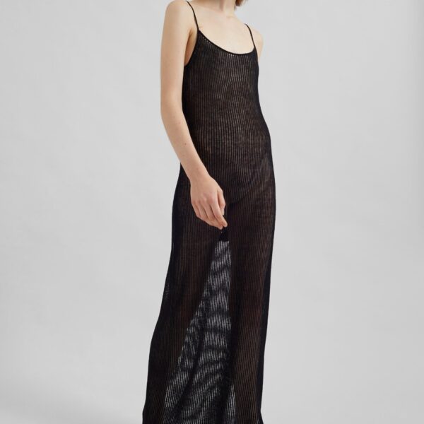 The Frankie Shop Sienna Semi Sheer Ribbed Dress - Black - Oversized Minimalist Dresses in Black - Shop at Coveti