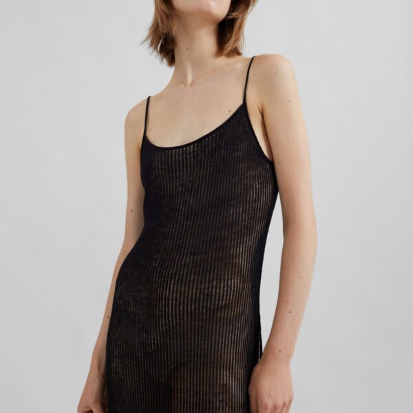 The Frankie Shop Sienna Semi Sheer Ribbed Dress - Black - Oversized Minimalist Dresses in Black - Shop at Coveti