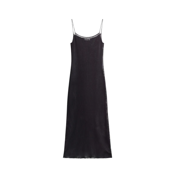 The Frankie Shop Sienna Semi Sheer Ribbed Dress - Black - Oversized Minimalist Dresses in Black - Shop at Coveti