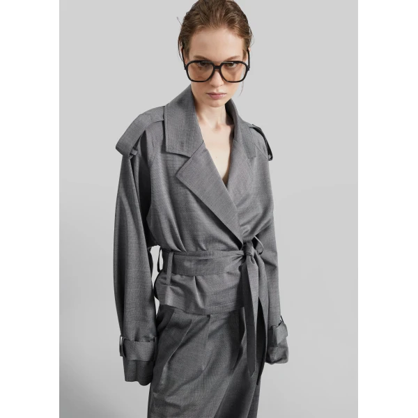 The Frankie Shop Simona Short Trench – Grey Melange, view 2
