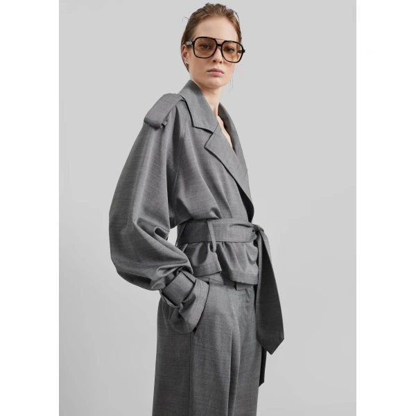 The Frankie Shop Simona Short Trench – Grey Melange, view 4
