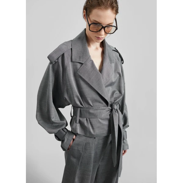 The Frankie Shop Simona Short Trench – Grey Melange, view 6