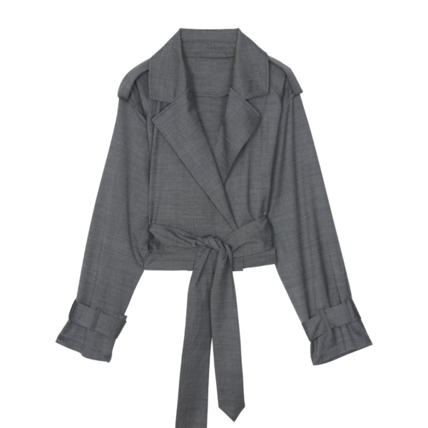 The Frankie Shop Simona Short Trench - Grey Melange - Oversized Minimalist Coats in Grey - Shop at Coveti