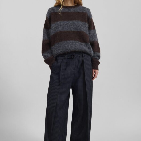 The Frankie Shop Sirsa Double Belt Loop Trousers - Black Plaid - Oversized Minimalist Pants in Multicolour - Shop at Coveti