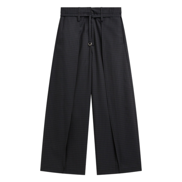 The Frankie Shop Sirsa Double Belt Loop Trousers - Black Plaid - Oversized Minimalist Pants in Multicolour - Shop at Coveti