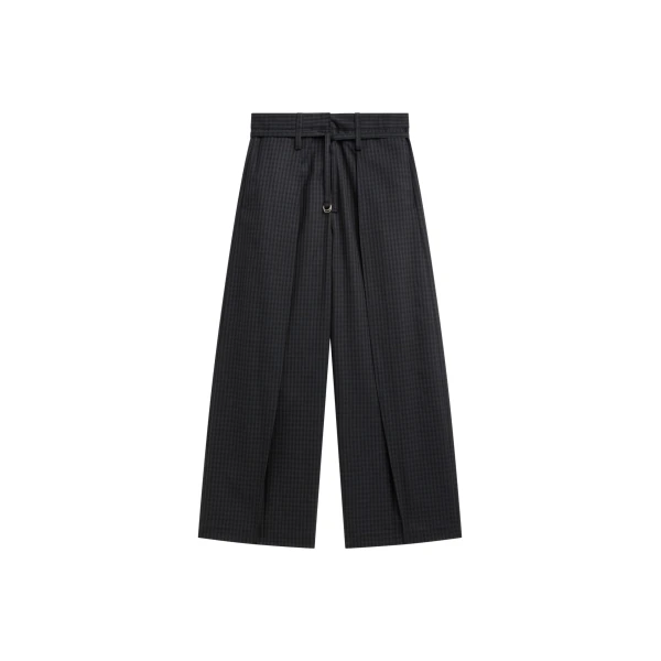The Frankie Shop Sirsa Double Belt Loop Trousers - Black Plaid - Oversized Minimalist Pants in Multicolour - Shop at Coveti