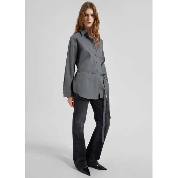 The Frankie Shop Skara Belted Shirt – Slate Grey, view 3
