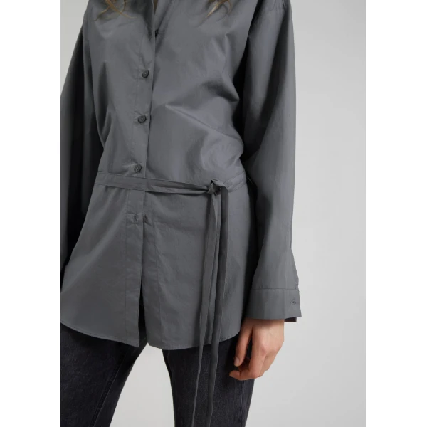 The Frankie Shop Skara Belted Shirt – Slate Grey, view 6