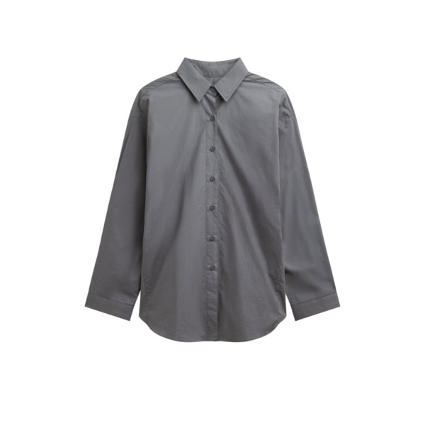 The Frankie Shop Skara Belted Shirt - Slate Grey - Oversized Minimalist Tops in Grey - Shop at Coveti