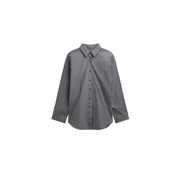 The Frankie Shop Skara Belted Shirt - Slate Grey - Oversized Minimalist Tops in Grey - Shop at Coveti