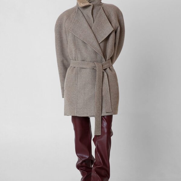 The Frankie Shop Skive Padded Short Coat - Beige Melange - Oversized Minimalist Coats in Beige - Shop at Coveti