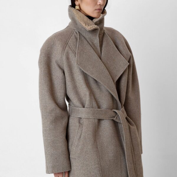 The Frankie Shop Skive Padded Short Coat - Beige Melange - Oversized Minimalist Coats in Beige - Shop at Coveti