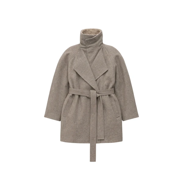 The Frankie Shop Skive Padded Short Coat - Beige Melange - Oversized Minimalist Coats in Beige - Shop at Coveti