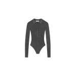 The Frankie Shop Solana Polo Bodysuit - Black Metallic - Oversized Minimalist Bikini in Metallic - Shop at Coveti