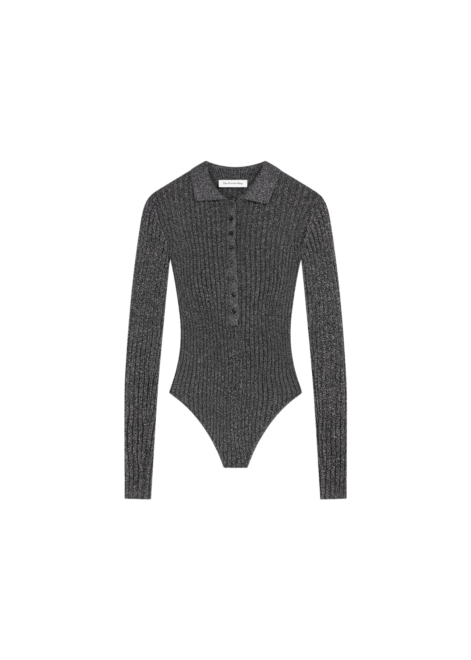 The Frankie Shop Solana Polo Bodysuit – Black Metallic