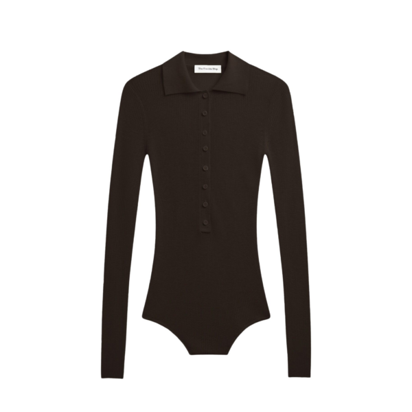 The Frankie Shop Solana Polo Bodysuit - Brown - Oversized Minimalist Bikini in Beige - Shop at Coveti