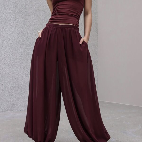 The Frankie Shop Solrae Fluid Balloon Pants - Burgundy - Oversized Minimalist Pants in Red - Shop at Coveti