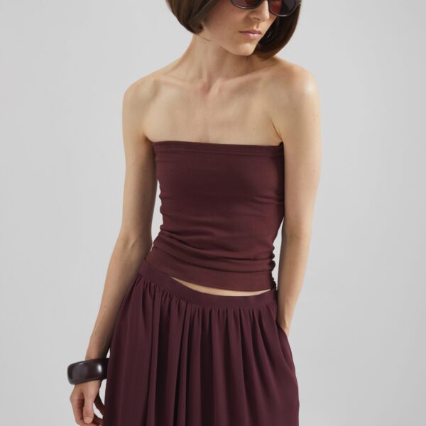 The Frankie Shop Solrae Tube Top - Burgundy - Oversized Minimalist Tops in Red - Shop at Coveti