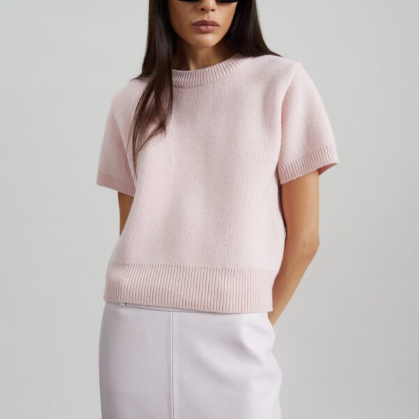 The Frankie Shop Sona Wool Knit Top - Pink - Oversized Minimalist Tops in Pink - Shop at Coveti