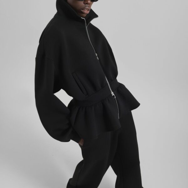 The Frankie Shop Sorelle Peplum Jacket - Black - Oversized Minimalist Jackets in Black - Shop at Coveti