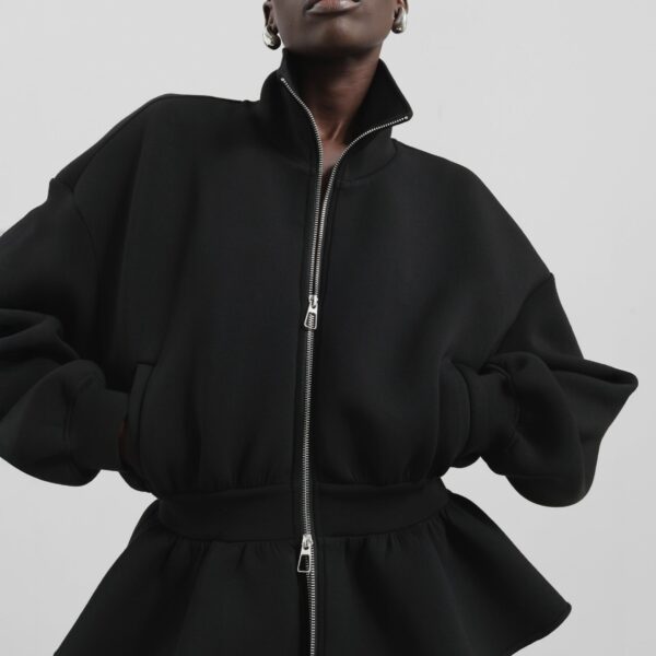 The Frankie Shop Sorelle Peplum Jacket - Black - Oversized Minimalist Jackets in Black - Shop at Coveti