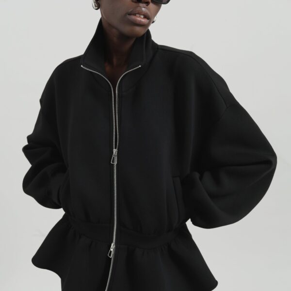 The Frankie Shop Sorelle Peplum Jacket - Black - Oversized Minimalist Jackets in Black - Shop at Coveti
