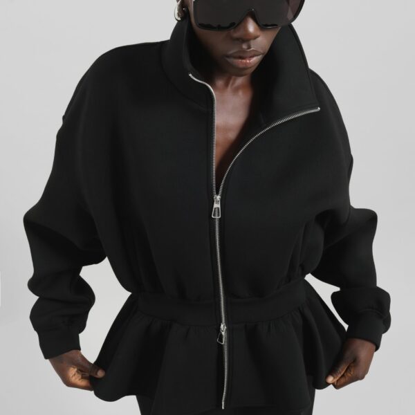 The Frankie Shop Sorelle Peplum Jacket - Black - Oversized Minimalist Jackets in Black - Shop at Coveti