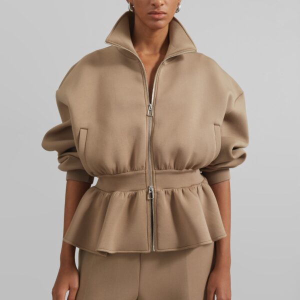 The Frankie Shop Sorelle Peplum Jacket - Camel - Oversized Minimalist Jackets in Beige - Shop at Coveti