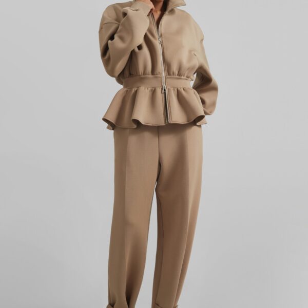 The Frankie Shop Sorelle Peplum Jacket - Camel - Oversized Minimalist Jackets in Beige - Shop at Coveti