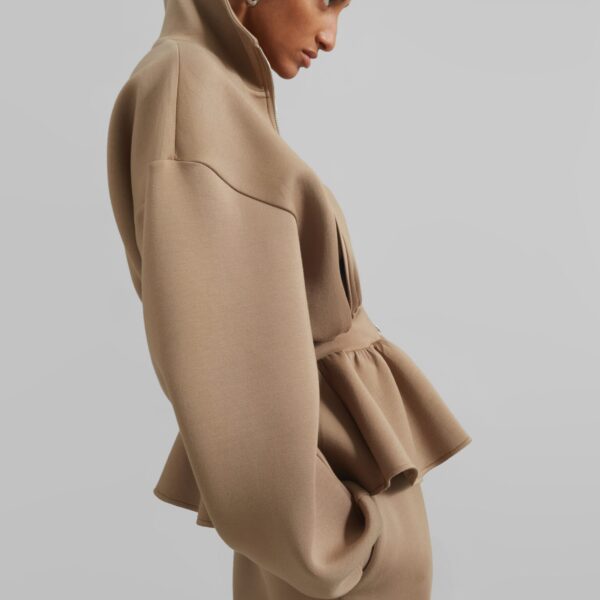 The Frankie Shop Sorelle Peplum Jacket - Camel - Oversized Minimalist Jackets in Beige - Shop at Coveti