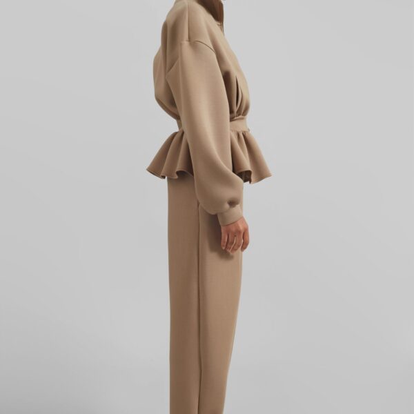 The Frankie Shop Sorelle Peplum Jacket - Camel - Oversized Minimalist Jackets in Beige - Shop at Coveti