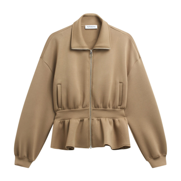 The Frankie Shop Sorelle Peplum Jacket - Camel - Oversized Minimalist Jackets in Beige - Shop at Coveti
