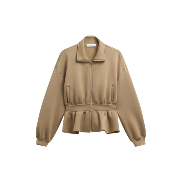 The Frankie Shop Sorelle Peplum Jacket - Camel - Oversized Minimalist Jackets in Beige - Shop at Coveti
