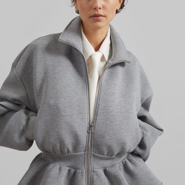 The Frankie Shop Sorelle Peplum Jacket - Grey - Oversized Minimalist Jackets in Grey - Shop at Coveti