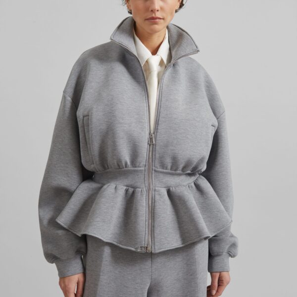 The Frankie Shop Sorelle Peplum Jacket - Grey - Oversized Minimalist Jackets in Grey - Shop at Coveti
