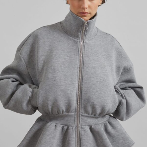 The Frankie Shop Sorelle Peplum Jacket - Grey - Oversized Minimalist Jackets in Grey - Shop at Coveti
