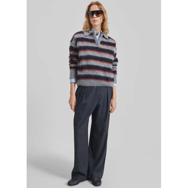 The Frankie Shop Sorlia Mohair Polo Sweater – Grey Multi Stripe, view 4