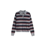 The Frankie Shop Sorlia Mohair Polo Sweater - Grey Multi Stripe - Oversized Minimalist Knitwear in Multicolour - Shop at Coveti