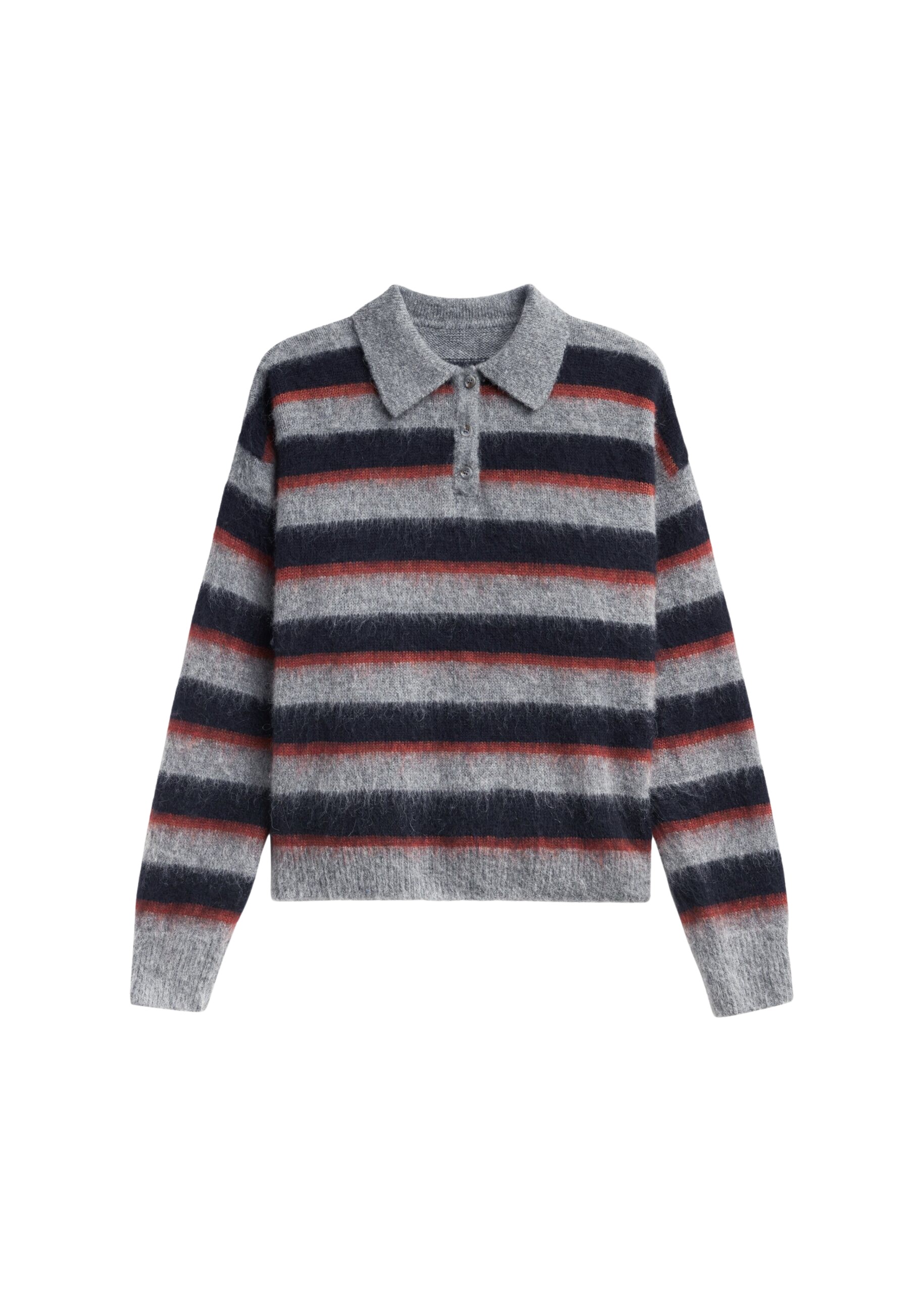 The Frankie Shop Sorlia Mohair Polo Sweater - Grey Multi Stripe - Oversized Minimalist Knitwear in Multicolour - Shop at Coveti