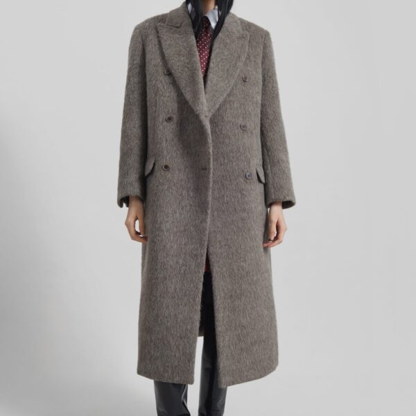 The Frankie Shop Sormark Brushed Wool Coat - Taupe - Oversized Minimalist Coats in Beige - Shop at Coveti
