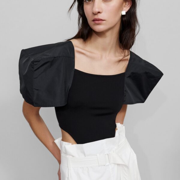The Frankie Shop Square Shoulder Bodysuit - Black - Oversized Minimalist Tops in Black - Shop at Coveti