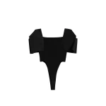 The Frankie Shop Square Shoulder Bodysuit - Black - Oversized Minimalist Tops in Black - Shop at Coveti