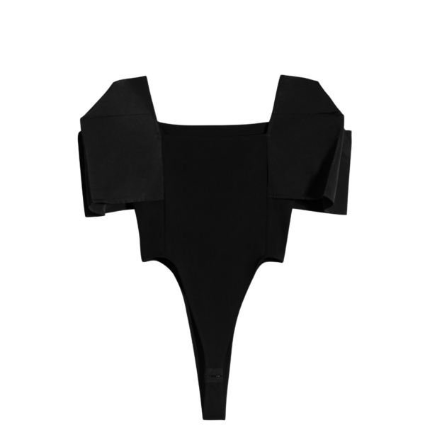 The Frankie Shop Square Shoulder Bodysuit - Black - Oversized Minimalist Tops in Black - Shop at Coveti